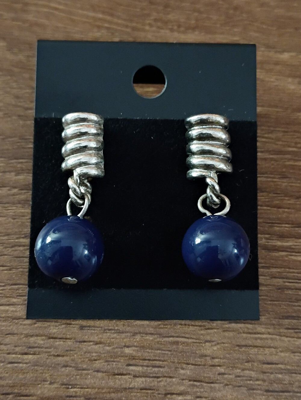 dangle earrings silver tone blue beaded fashion statement jewelry